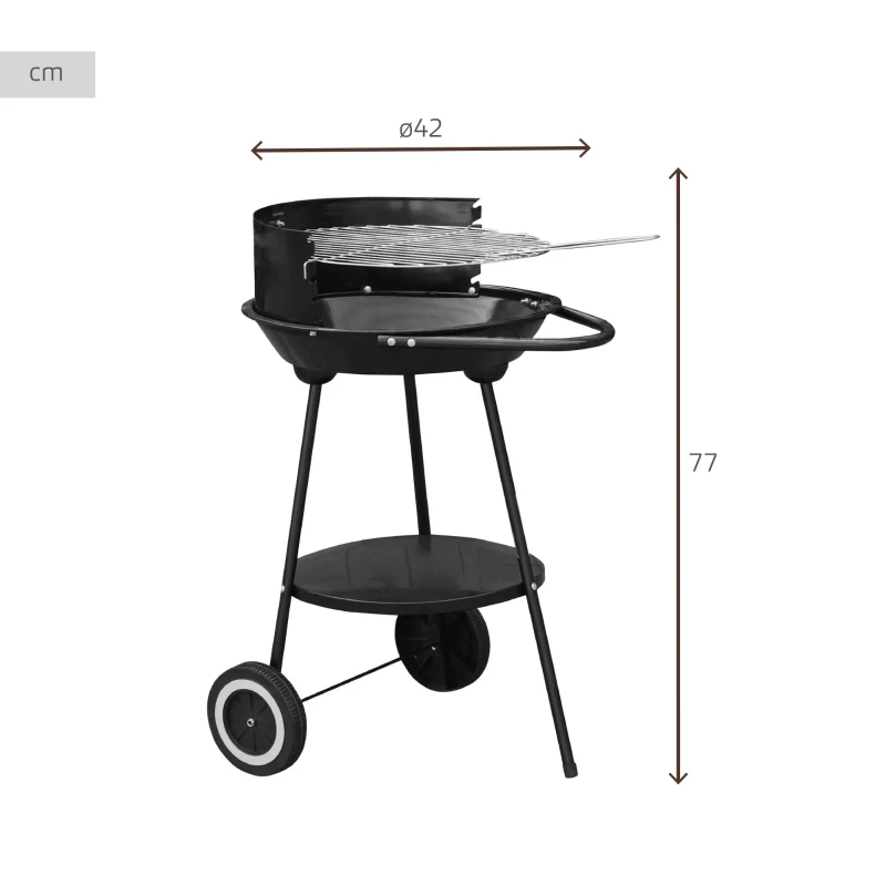 Barbacoa de Carbón Portátil Aktive, Parrilla Regulable 3 Alturas, 42x77 Cm, Negro
