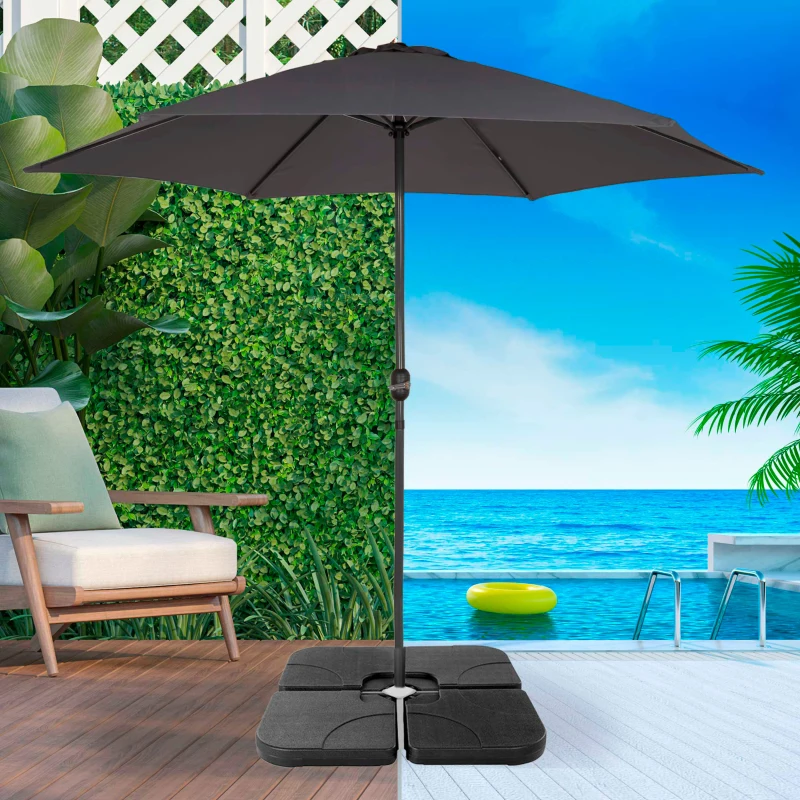 Base Parasol Rellenable Cuadrada 4 Piezas 50x50x7,5 Cm, Negro