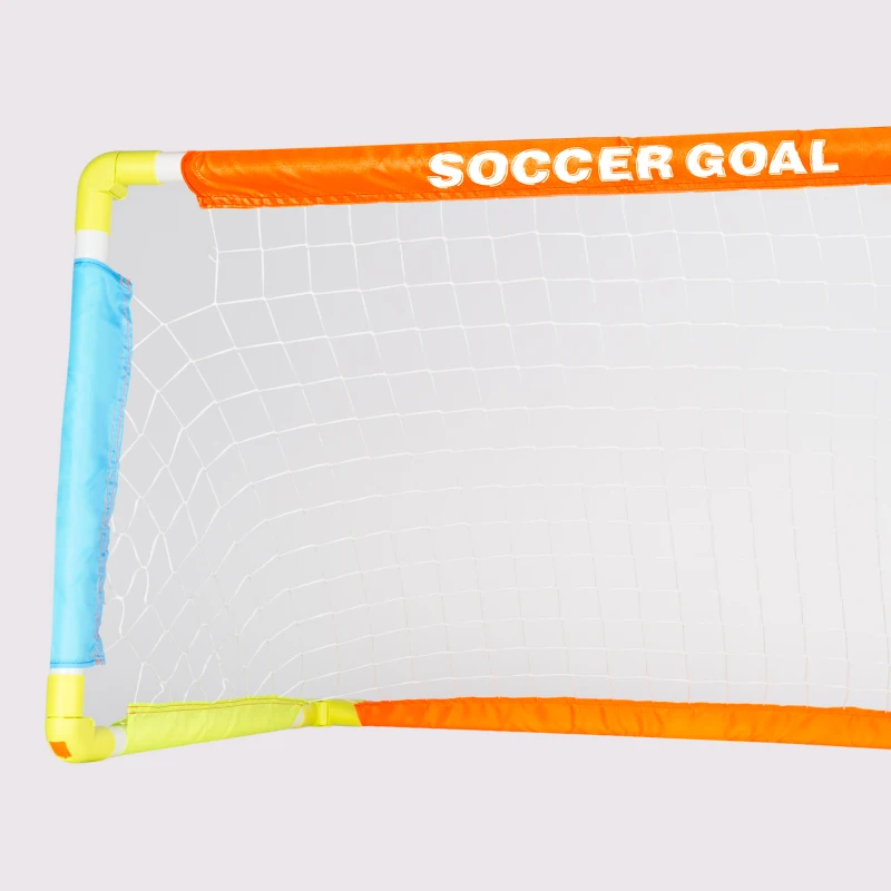 Portería de Fútbol Infantil Plegable con Mini Balón y Piquetas, 100x60x60 Cm, Naranja, Azul y Verde