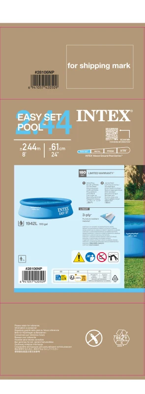 Piscina Hinchable Easy Set INTEX Fácil Montaje, 244x61 Cm, Azul