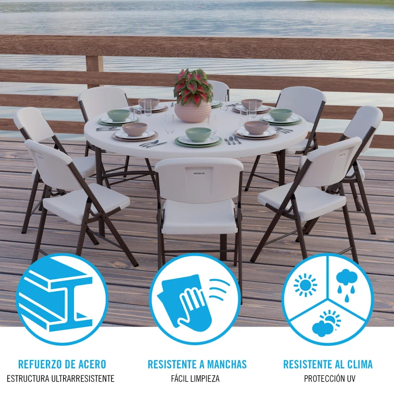 Mesa Redonda Plegable con Tablero de Polietileno de Alta Densidad, 152x152x74 Cm, Blanca