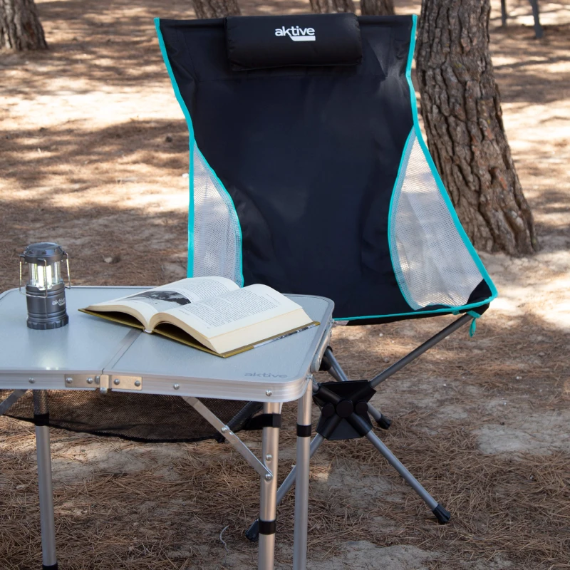 Silla Plegable Camping Ultracompacta con Cojín, 16x14x60 Cm, Negro