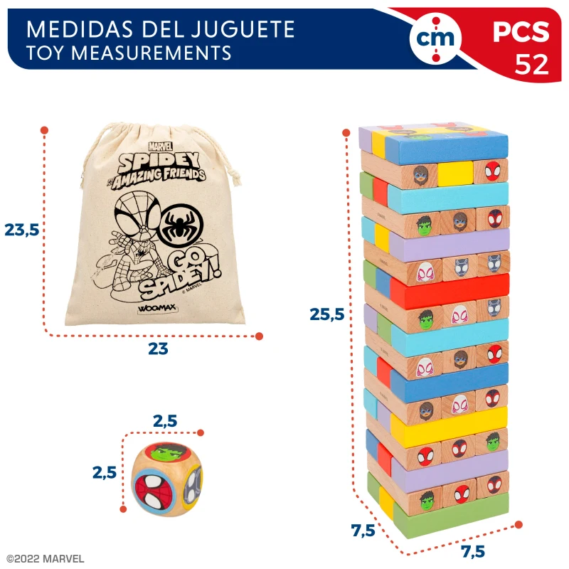 Juego de Bloques de Madera 2 en 1 Spidey, 11x8x27 Cm, Multicolor