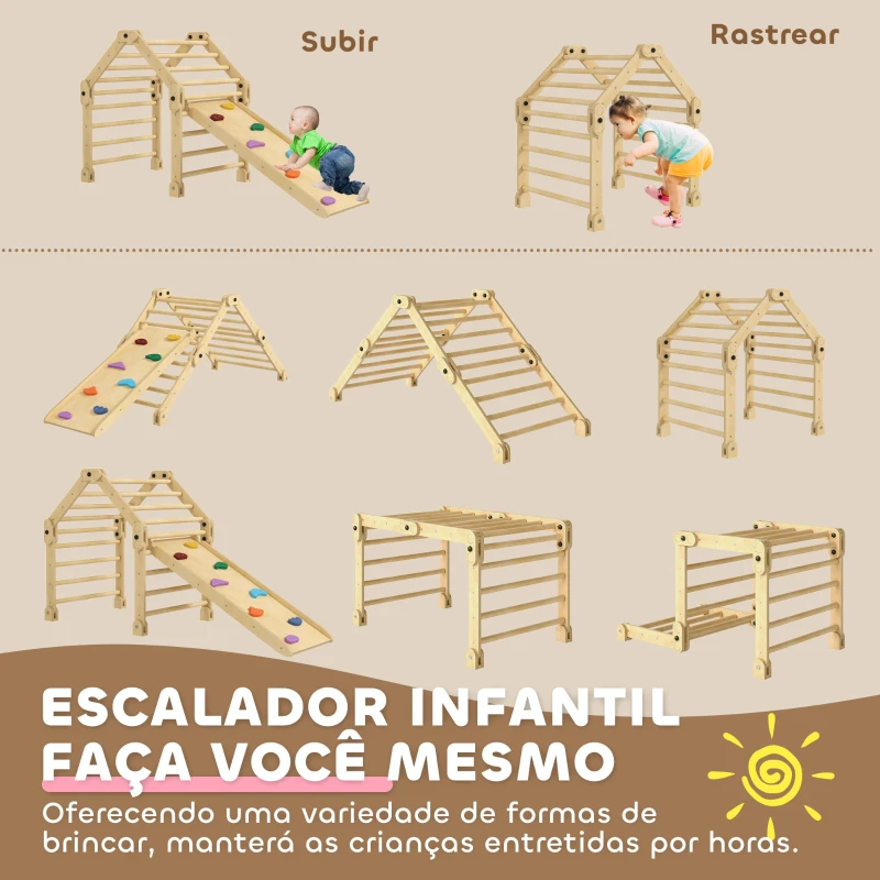 AIYAPLAY Escalada para Crianças 3 em 1 Estrutura de Escalada Dobrável com Rampa para Escorregar ou Escalar Jogo de Aprendizagem 175x70x89 cm Multicor
