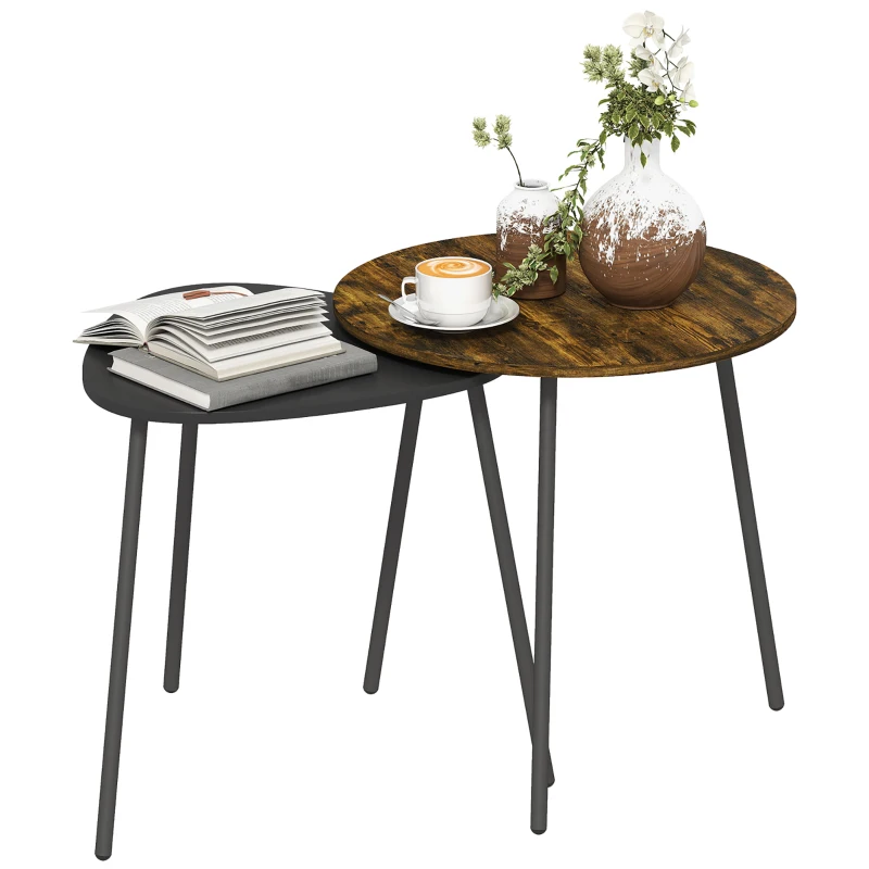 HOMCOM Nesting Side Table Set of 2 - Rustic Brown