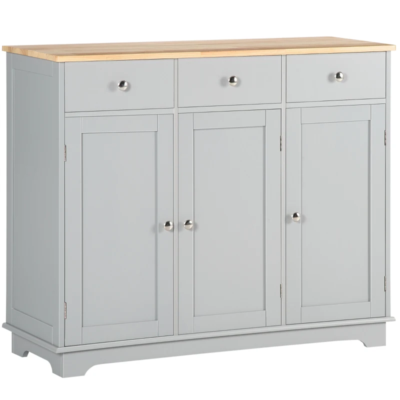 HOMCOM Sideboard with Rubberwood Top and Adjustable Shelves for Dining Room, Kitchen - Grey