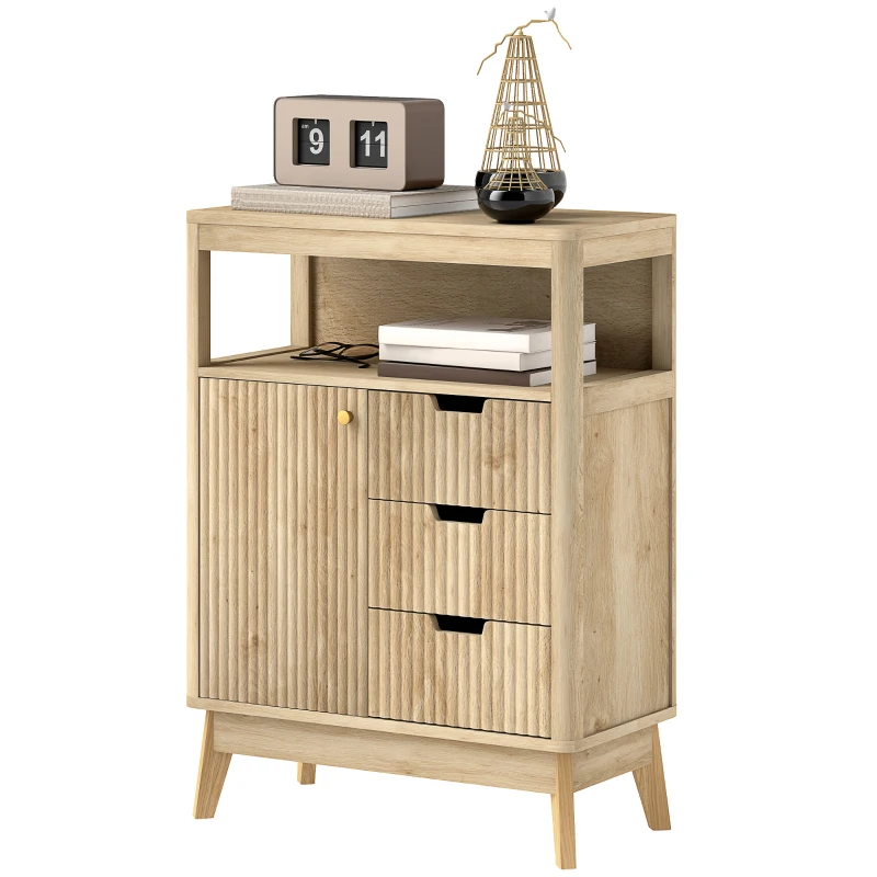 HOMCOM Small Sideboard with Drawers and Adjustable Shelf - Nature Wood Finish