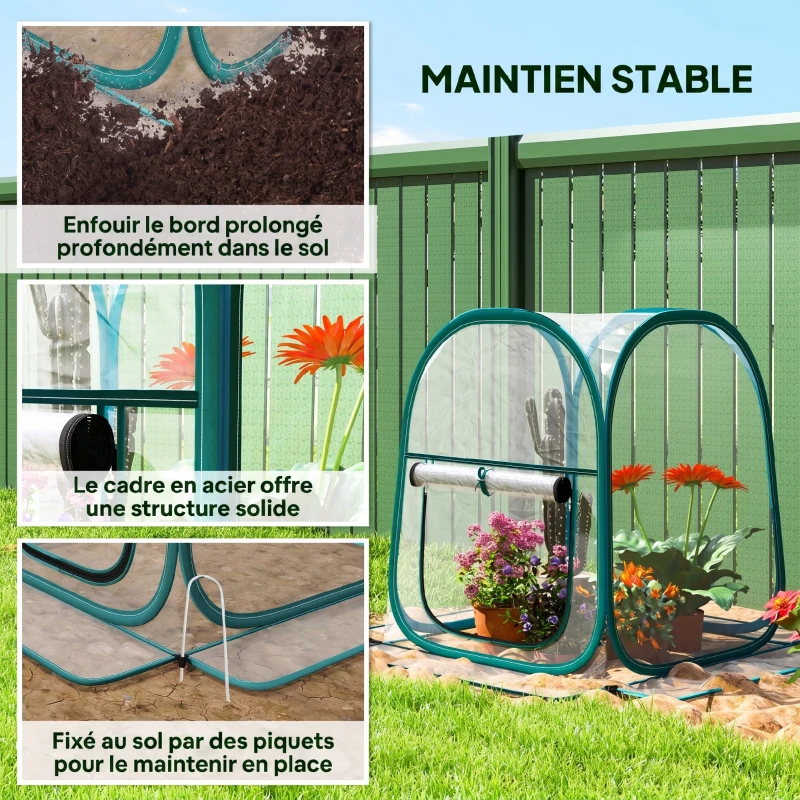 Outsunny Mini serre de jardin, mini pop up serre en PVC transparent, pour intérieur ou extérieur, pour légume, 70 x 70 x 80 cm