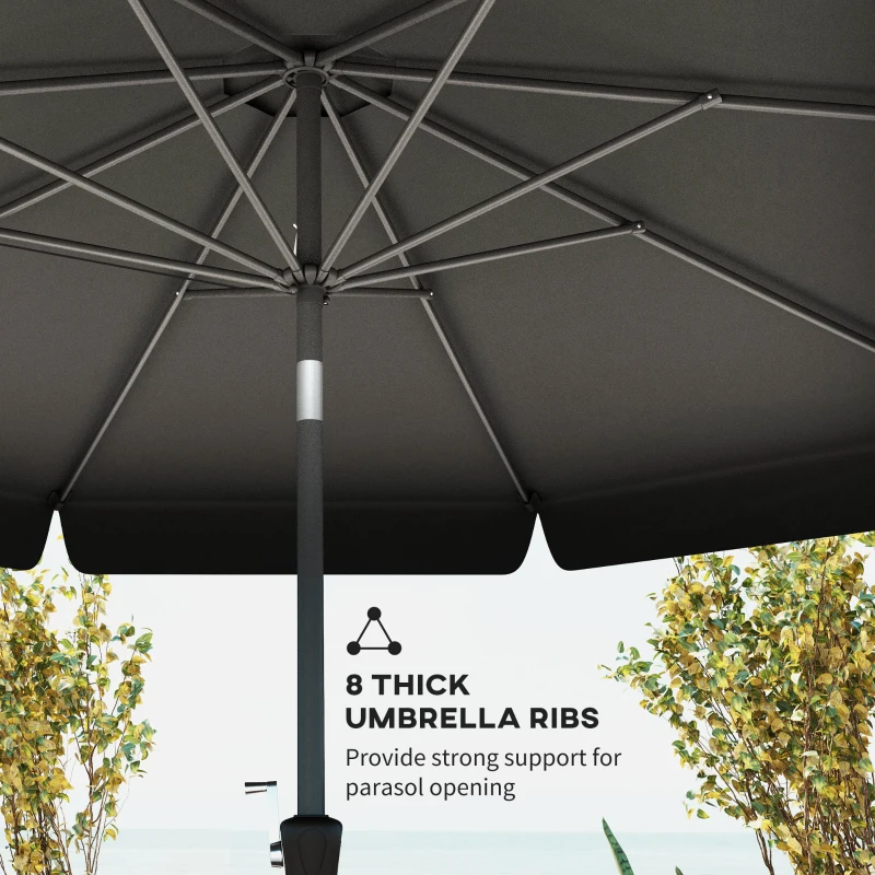 Outsunny 2.7m Patio Parasol Garden Umbrellas with Aluminium Pole, UPF 50+ Outdoor Sun Shade Table Umbrella with Tilt, Crank, 8 Ribs, Ruffles,, Black