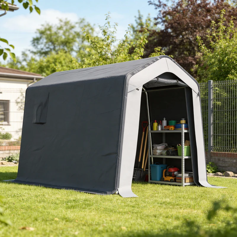 Outsunny 1.8 x 2.4m Garden Storage Shed Tent, Waterproof Portable Shed Shelter for Motorbike, Garden Tools, Bike Storage