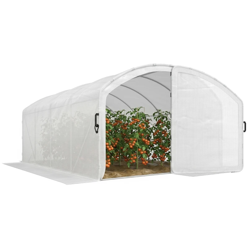 Outsunny Polytunnel Greenhouse Walk-in Grow House with UV-resistant PE Cover, Door, Galvanised Steel Frame, 4 x 3 x 2m, White