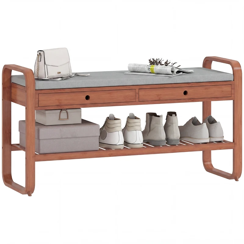 HOMCOM Shoe Bench with 2 Drawers Cushioned Seat Shoe Storage Bench for Hallway 105 cm Dark Brown and Grey