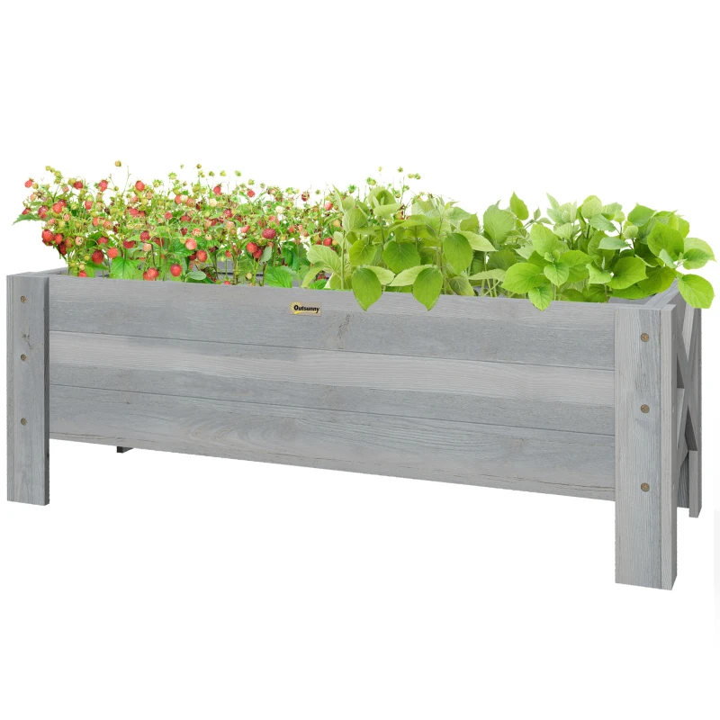Outsunny 58L Garden Raised Bed Planter Grow Containers for Outdoor Patio Plant Flower Vegetable Pot Fir Wood, 100 x 36.5 x 36 cm, Grey