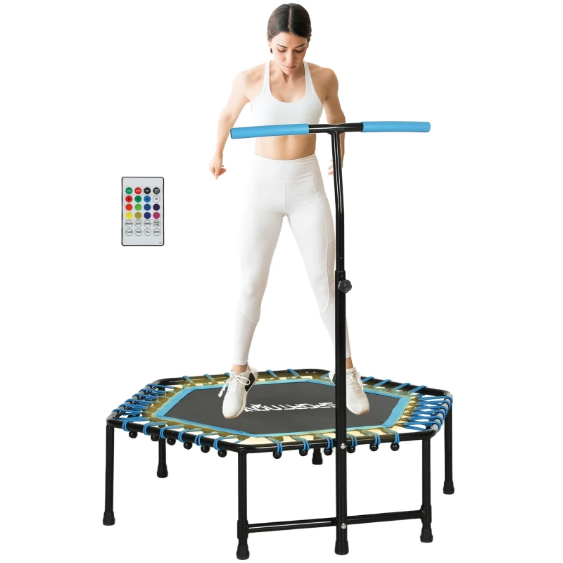 SPORTNOW 45" Rebounder Trampoline for Adults, Quiet Bungee Rebounder with LED Lights and Adjustable Handle, Blue