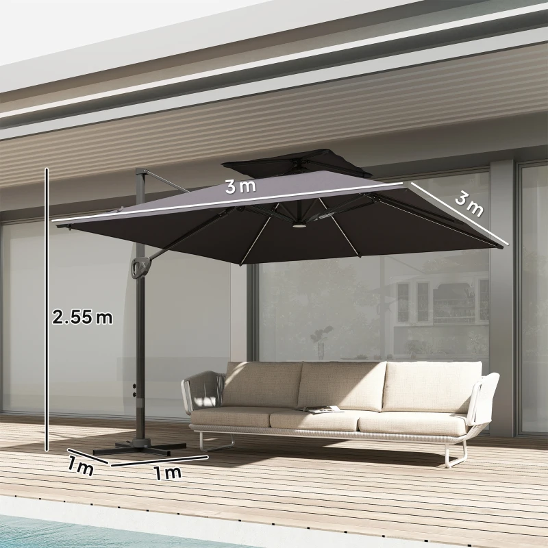 Outsunny Multi-Angle LED Light Parasol Umbrella - Dark Grey