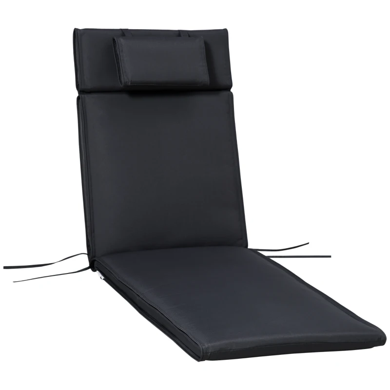 Outsunny Garden Sun Lounger Cushion Replacement Soft Sunbed Reclining Chair Relaxer Pad with Pillow, Cushion ONLY - Black
