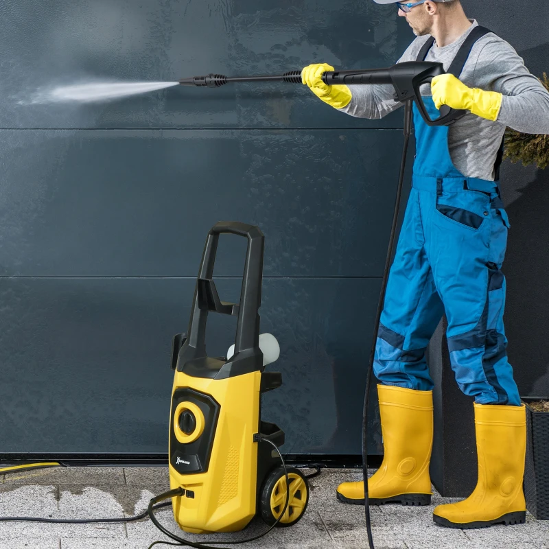 DURHAND 1800W High Pressure Washer, 150 Bar Pressure, 510 L/h Flow, High-Performance Portable Power Washer Jet Wash Cleaner with 6M Hose, Snow Foam Bottle for Garden, Car, Furniture, Yellow