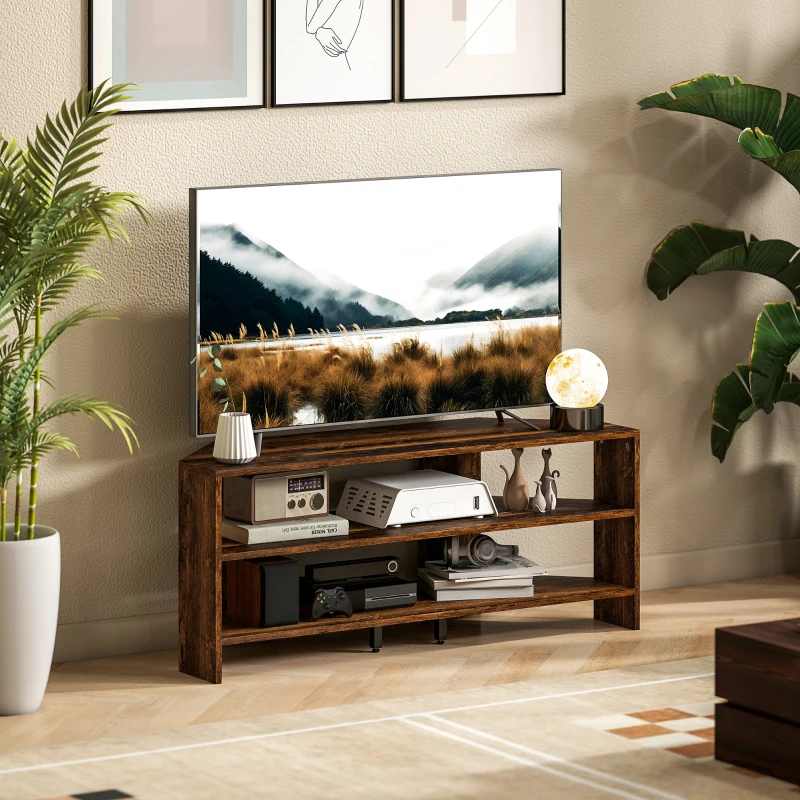 HOMCOM Corner TV Stand with 2 Open Shelves for 47 Inch TV - Rustic Brown