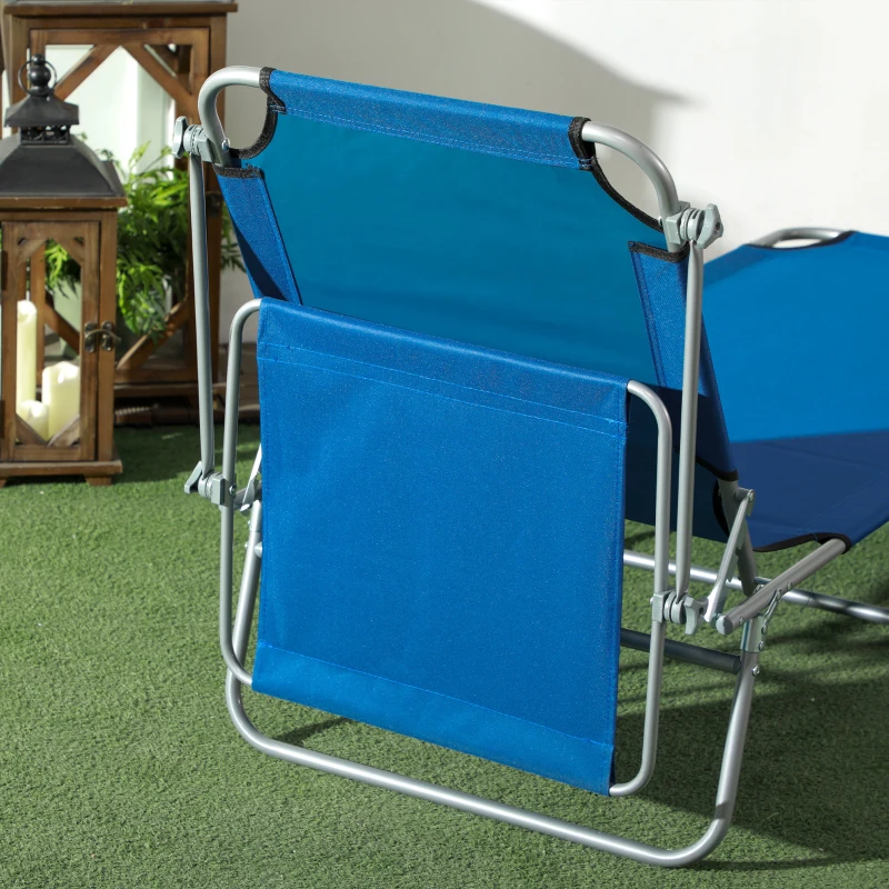Outsunny Folding Sun Lounger Set of 2 with Canopy, Reclining Sunbed with 4-Position Adjustable Backrest, 600D Oxford Cloth, Portable Garden Lounger Recliner Chair for Beach, Camping, Patio, Blue
