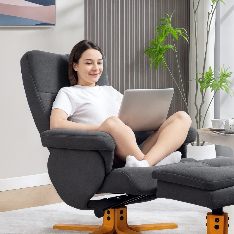 HOMCOM Linen-Look Recliner, with Storage Ottoman - Grey