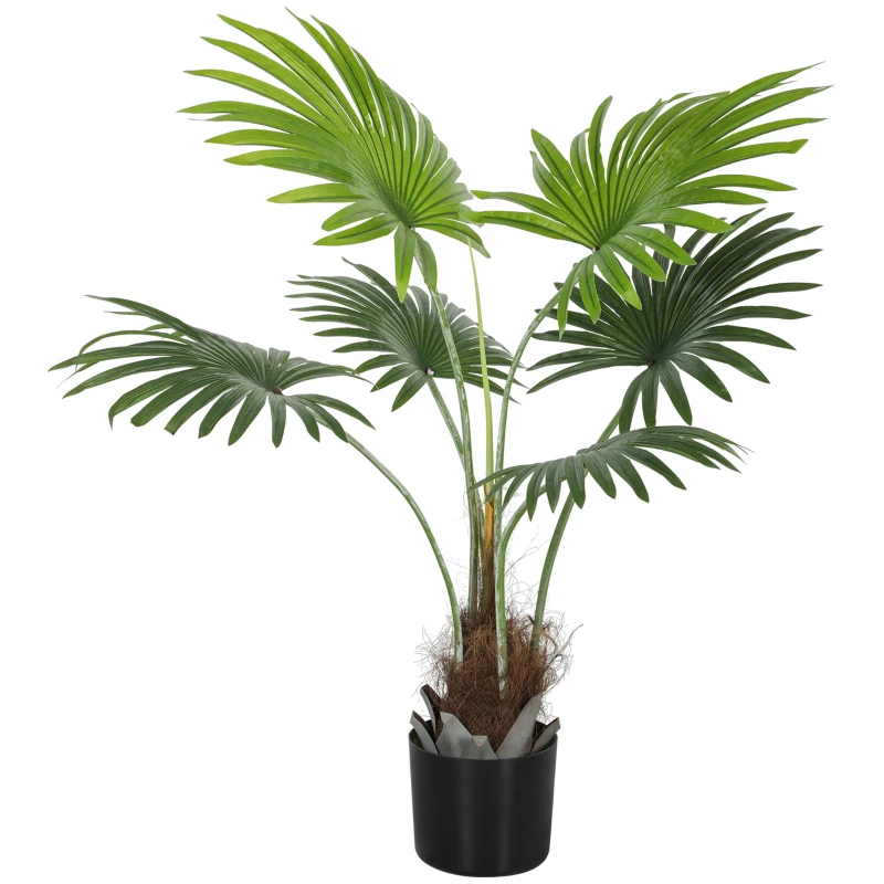 HOMCOM 94cm Artificial Palm Tree, Decorative Artificial Plant with Lifelike PEVA Leaves and Coconut Coir, Fake Tree with Plastic Pot and Flocking for Home Office Decor, Green