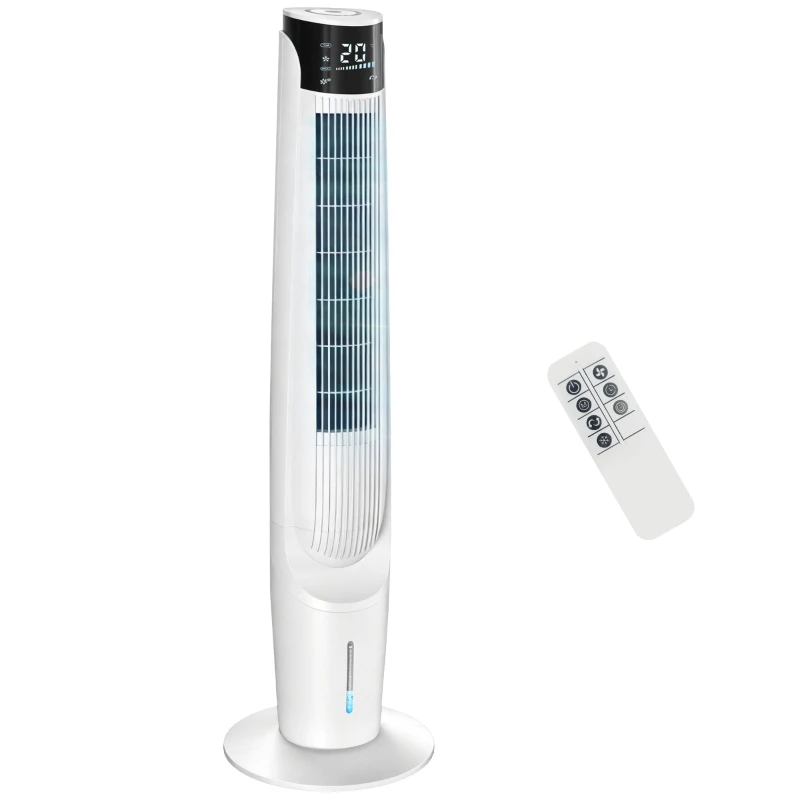 HOMCOM Air Cooler with LED Display and Remote Control, Oscillating Ice Cooling Fan with 3 Speeds, 4 Modes, 12 Hour Timer, White