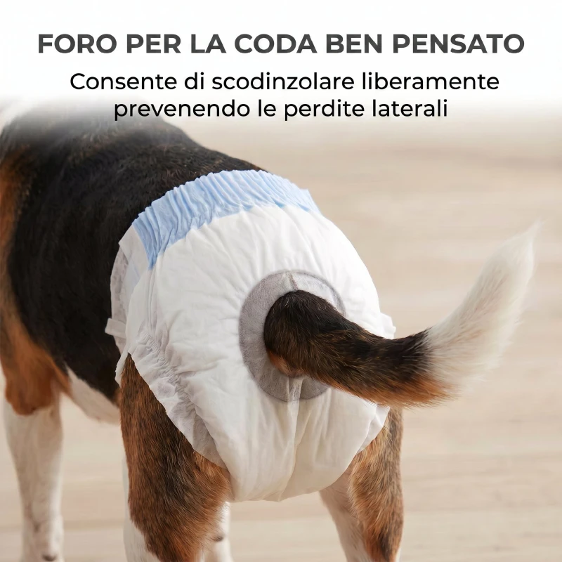 PawHut Pannolini per Cani Femmina, 48 pezzi, Taglia M con Fascia Elastica Regolabile, 48x35x1 cm, Bianco