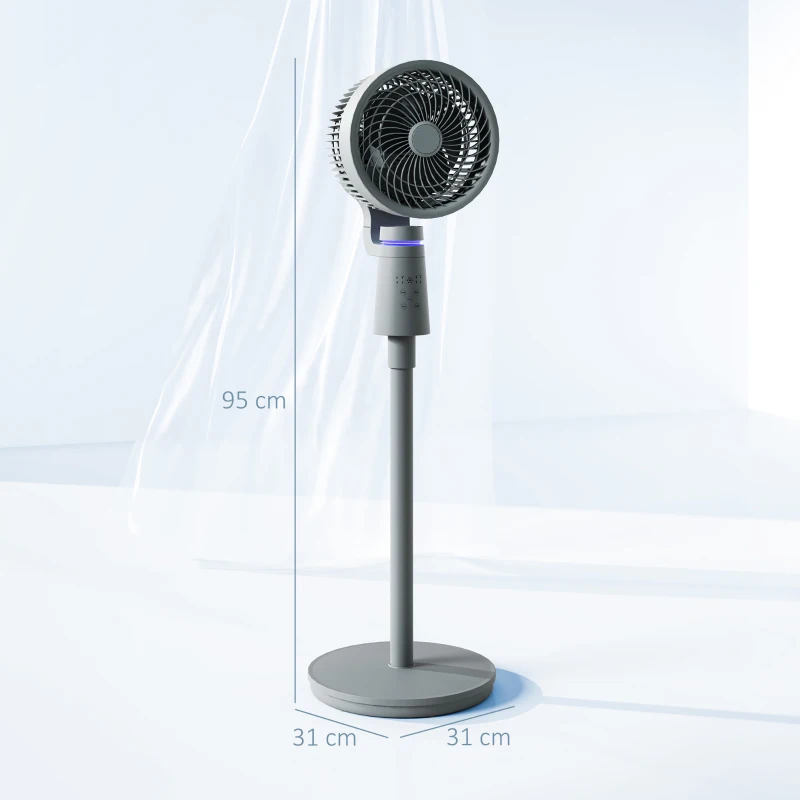 HOMCOM Pedestal Air Circulation Fan with Oscillating, Light Off, Grey