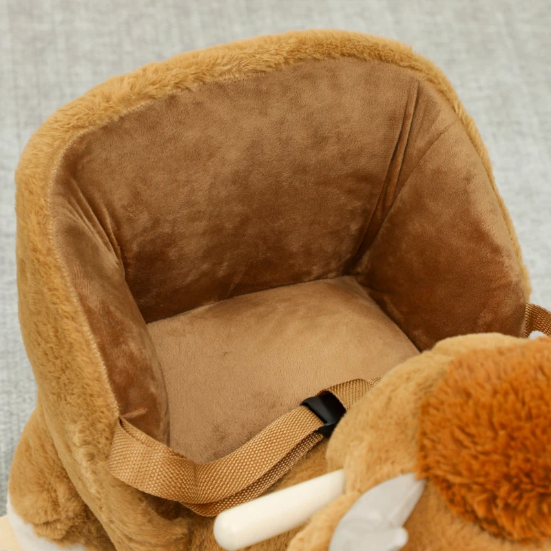 AIYAPLAY Baby Rocking Horse with Safety Belt, Wood Base, Animal Rocker for Children, Brown