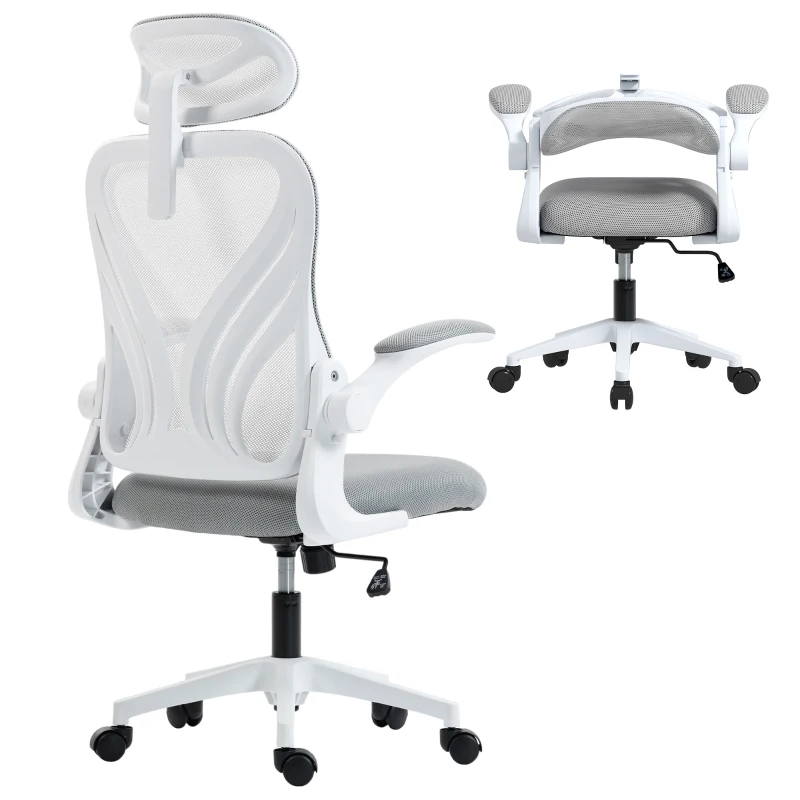 HOMCOM Ergonomic Office Chair with Foldable Backrest, 2D Headrest - Light Grey