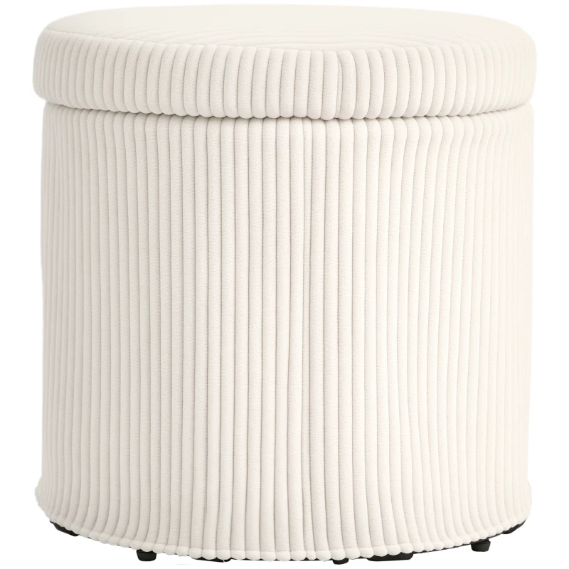 HOMCOM 40cm Round Storage Ottoman, Corduroy Footstool with Removable Lid and Legs, Vanity Stool for Living Room, Bedroom, Beige