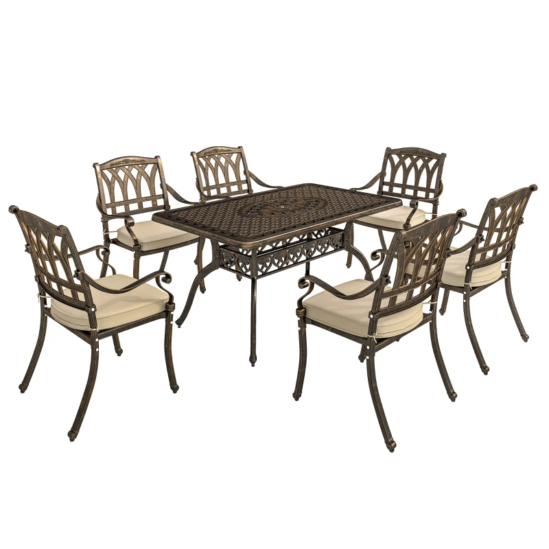 Outsunny Seven-Piece Cast Aluminium Garden Dining Set - Bronze Tone