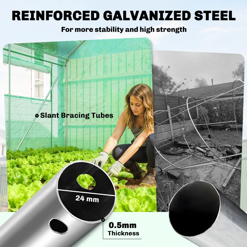 Outsunny 19 x 9.8ft Walk-In Polytunnel Greenhouse - Green