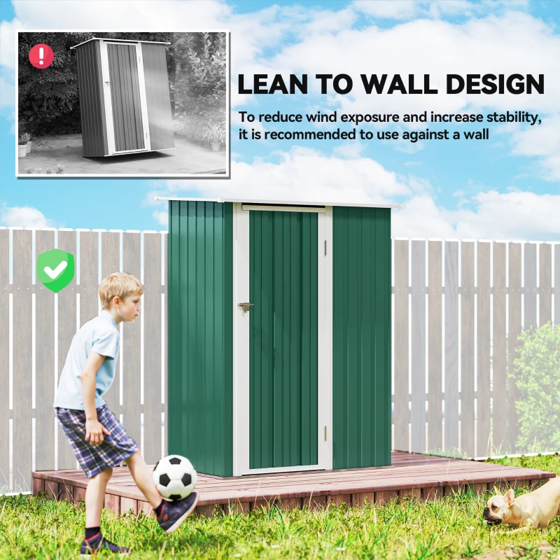 Outsunny 5ft x 3ft Garden Storage Shed, Galvanised Outdoor Metal Shed Waterproof with Sloped Roof, Lockable Door for Patio Tools, Equipment, Green