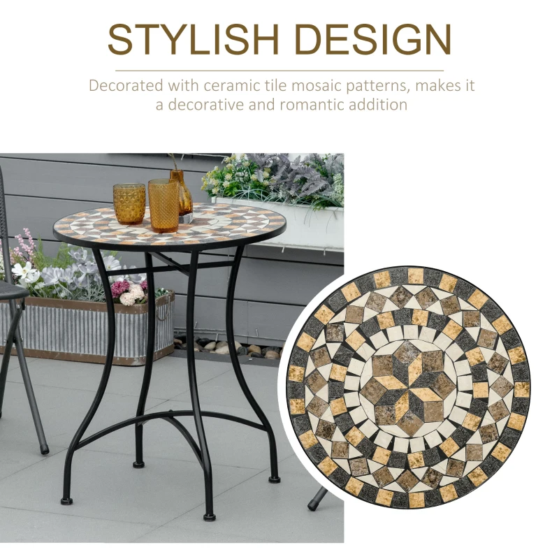 Outsunny Φ60cm Mosaic Outdoor Patio Table - Grey