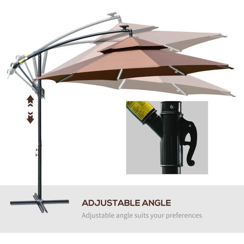 Outsunny 3m LED Light Overhanging Parasol - Coffee