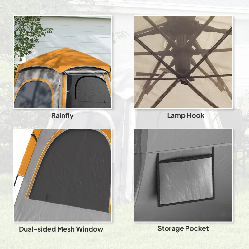 Outsunny Instant Pop Up Camping Tent, 2/3/4 Person Easy Setup Dome Family Tent with Vestibule, Rainfly, 4 Mesh Windows & 2 Doors, Hexagonal Design, Waterproof & UV Protected, Light Grey