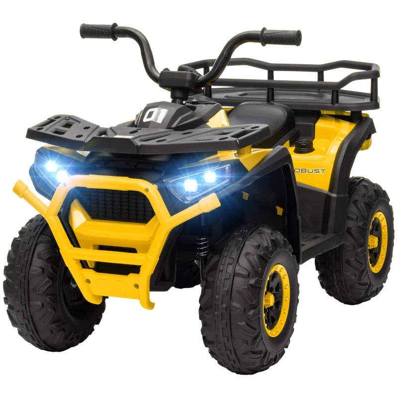 AIYAPLAY 12V Kids Electric Ride on ATV, Battery-Powered Quad Bike w/ Spring Suspension, Forward Backward, Storage Basket, Yellow