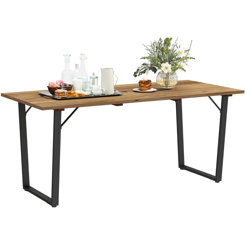 Outsunny 6 Seater Wooden Garden Dining Table, 175 x 80 cm Rectangular Outdoor Dining Table with 5cm Parasol Hole and Slatted Top, Weather Resistant for Patio, Terrace, Brown