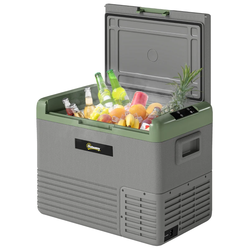 Outsunny 40L Portable Car Refrigerator - Light Green and Grey