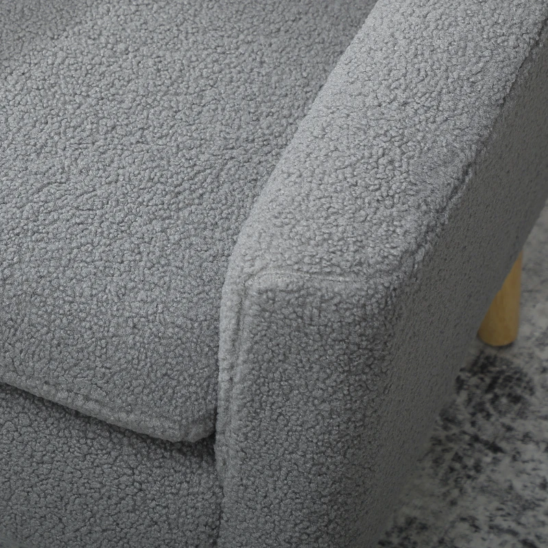 HOMCOM Armchair, Upholstered Accent Chair with Wood Legs and Wide Padded Seat, Teddy Occasional Chair, Grey