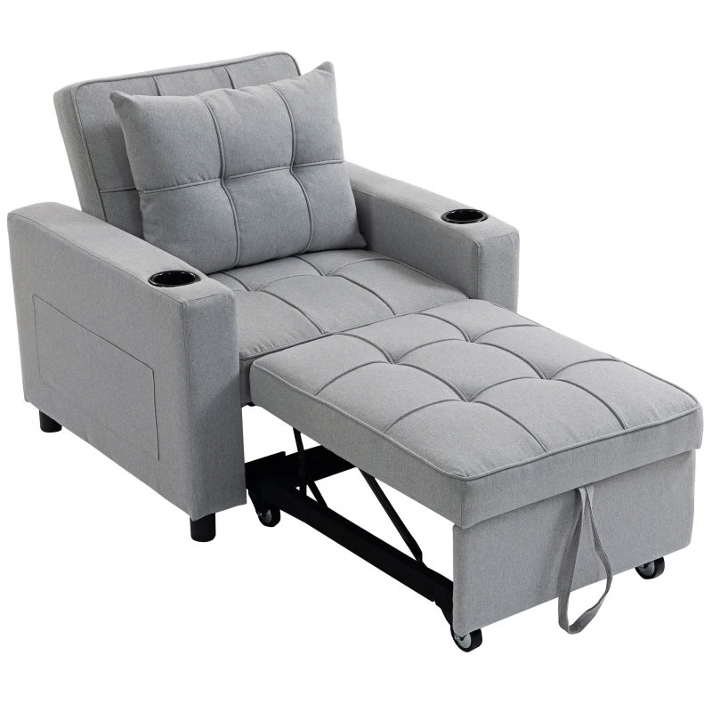 HOMCOM 3-in-1 Single Sofa Bed, Convertible Sleeper Chair Bed - Light Grey