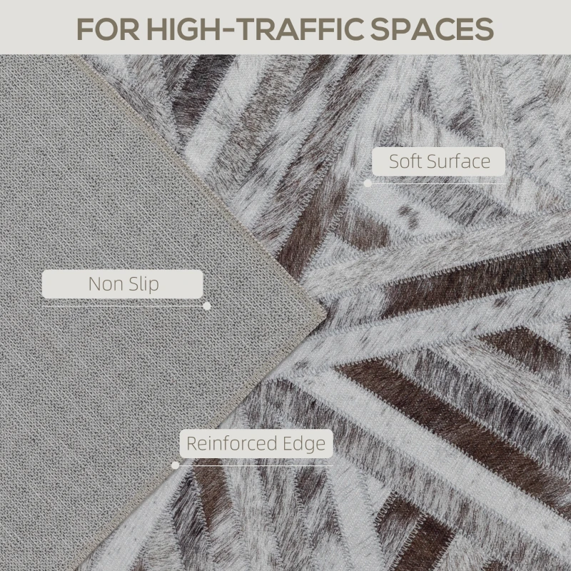 HOMCOM Modern Area Rug, Triangle Pattern Non-Slip Washable Rug, Chenille Floor Carpet for Living Room, Bedroom, Dining Room, Home Office, 230 x 160 cm, Brown