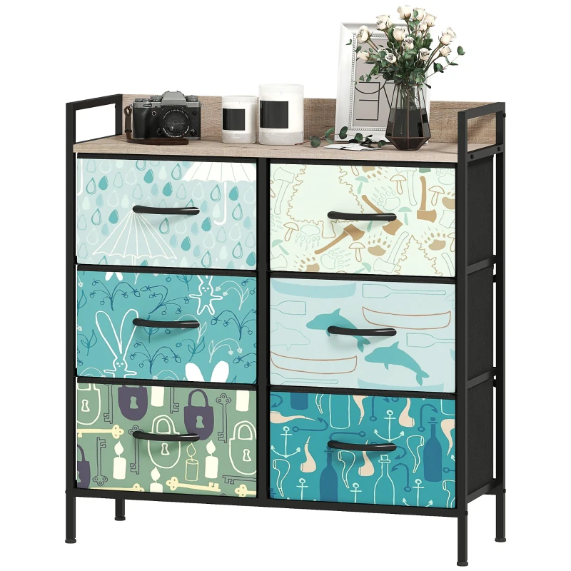 HOMCOM 6-Drawer Chest of Drawers - Blue