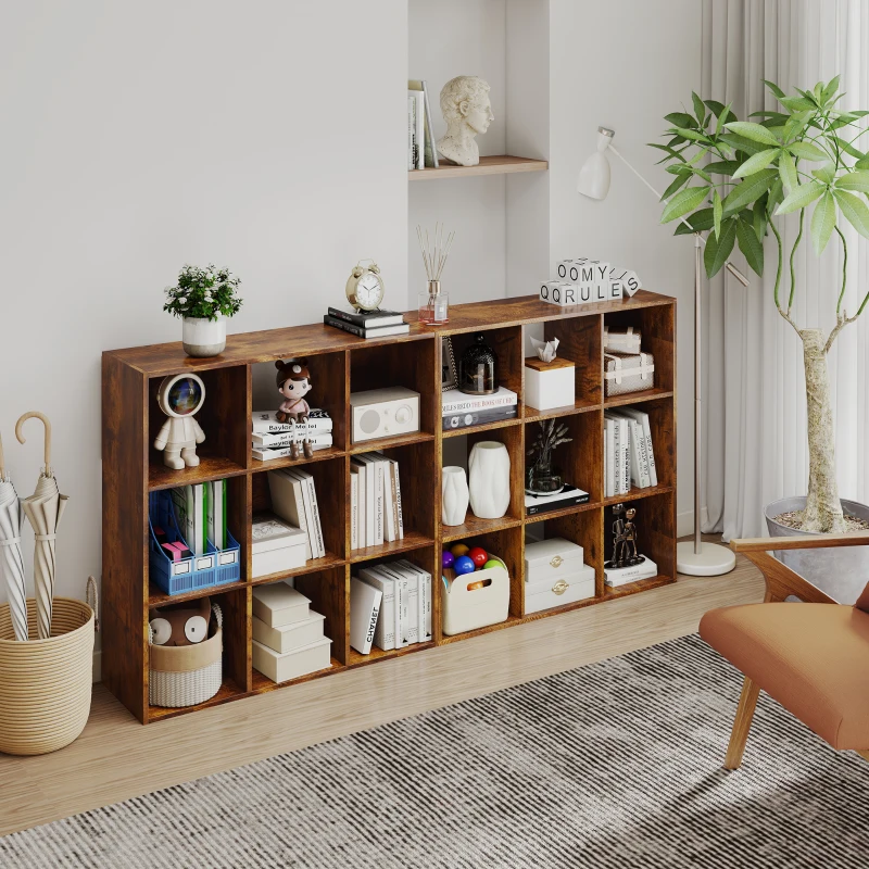 HOMCOM 3-tier 9 Cubes Storage Unit Particle Board Cupboard Bookcase Organiser Home Office Shelves, Rustic Brown