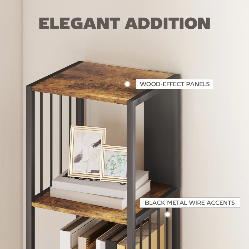 HOMCOM 5-Tier Bookshelf with Steel Frame - Rustic Brown