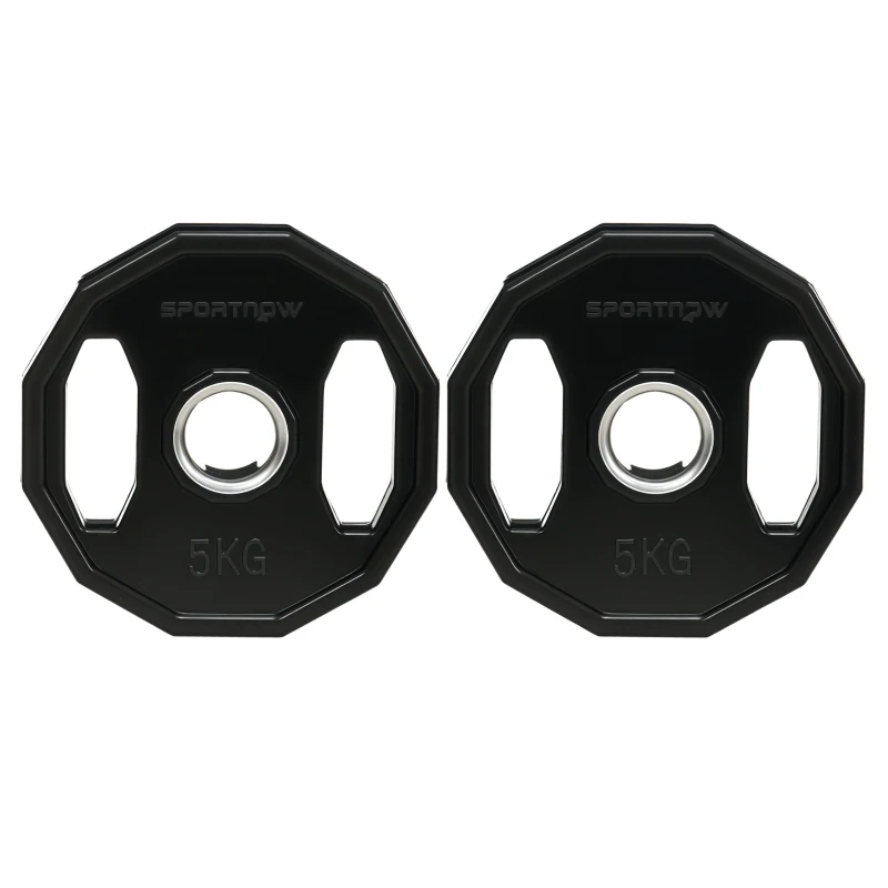 SPORTNOW Olympic Weight Plates Set, Metal and Rubber Bumper Plates Weights Discs with 2"/5cm Holes, for Home Gym Weight Lifting Strength Training, 2 x 5kg, Black