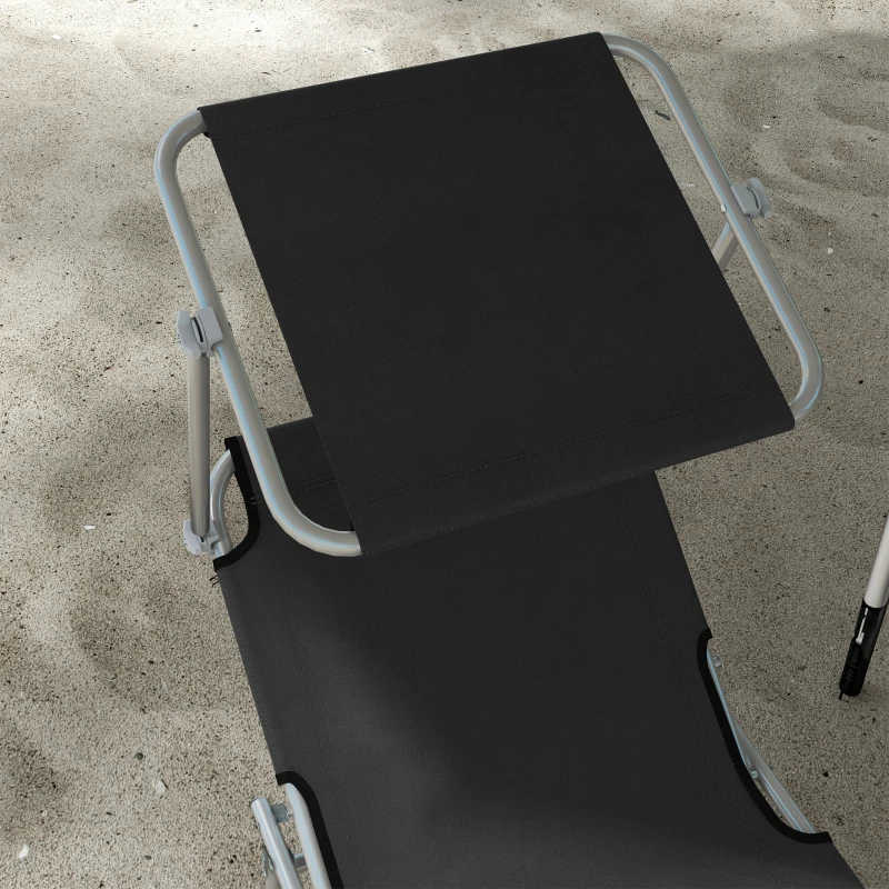 Outsunny Foldable Sun Lounger Set of 2 with Sun Shade & Adjustable Backrest - Black