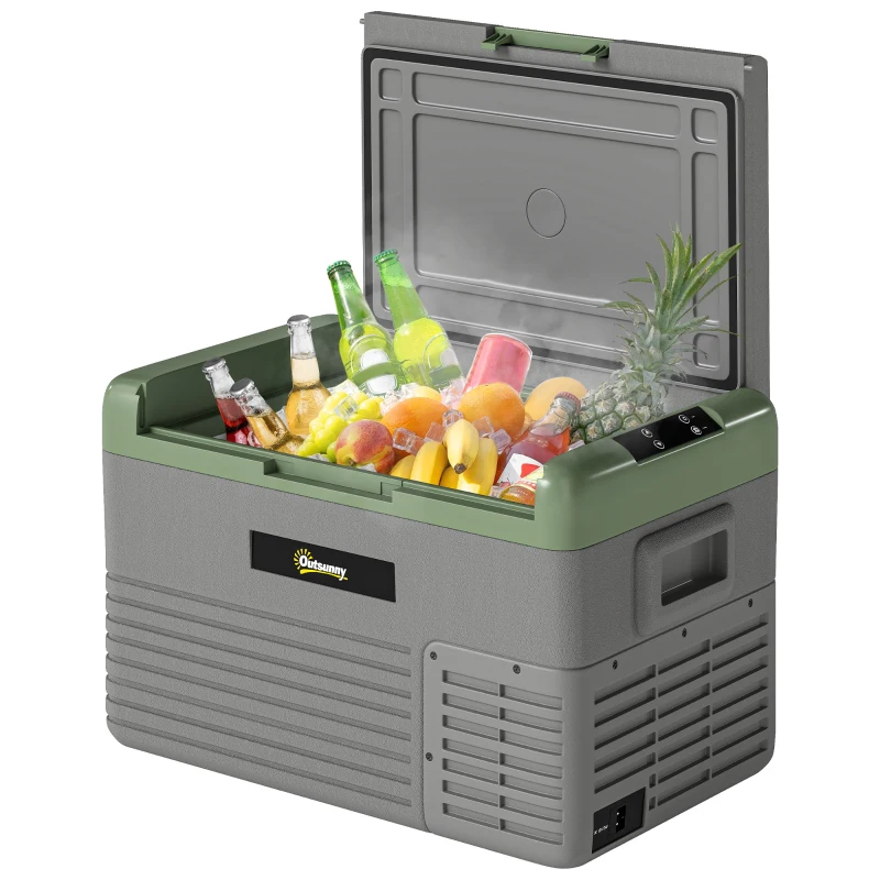 Outsunny 30L Portable Car Refrigerator - Light Green and Grey