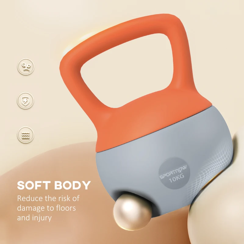 SPORTNOW 10KG Soft Kettlebell, Kettle Bell with Non-Slip Handle for Home Gym, Weight Lifting, Strength Training, Orange/Grey